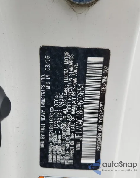 2016 Subaru Brz 2.0 Limited из США, поврежденный, VIN JF1ZCAC18G9603654